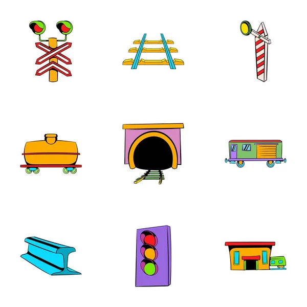 Conjunto de iconos de estación de tren, estilo de dibujos animados — Vector de stock