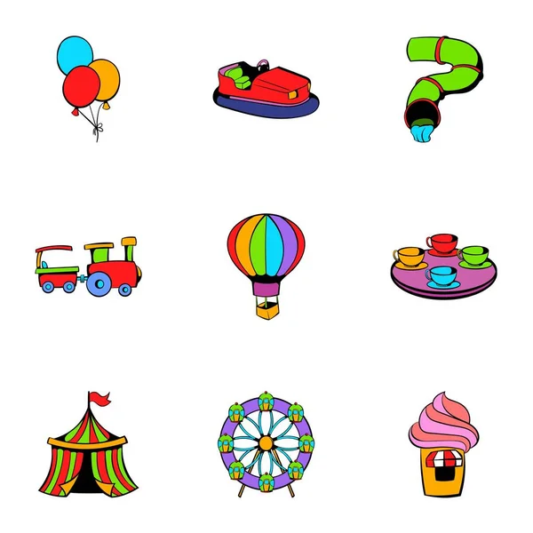 Attraktion Icons Set, Cartoon-Stil — Stockvektor