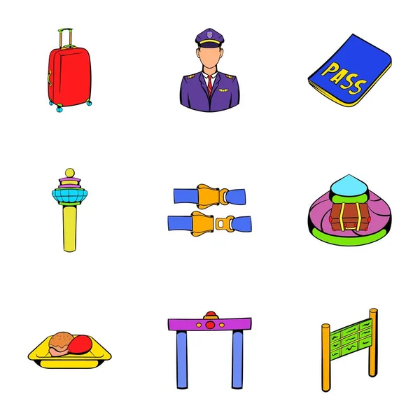 Conjunto de iconos de avión, estilo de dibujos animados — Vector de stock