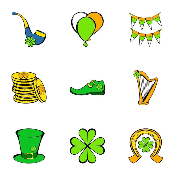 Conjunto de iconos de vacaciones irlandeses, estilo de dibujos animados — Vector de stock