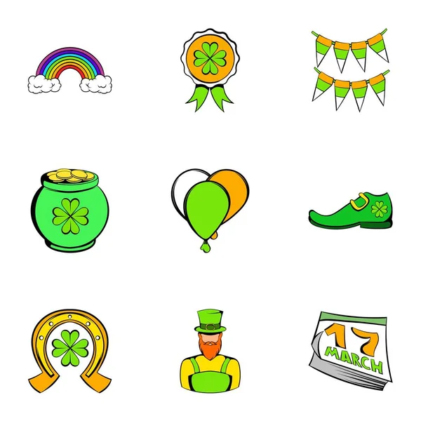 Saint patrick icons set, cartoon-stil — Stockvektor