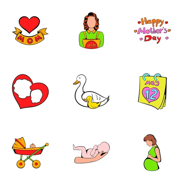 Mother day icons set, cartoon style — Stock Vector