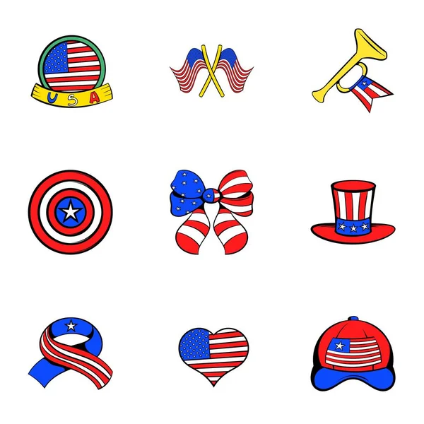 American emblem icons set, cartoon style — Stock Vector
