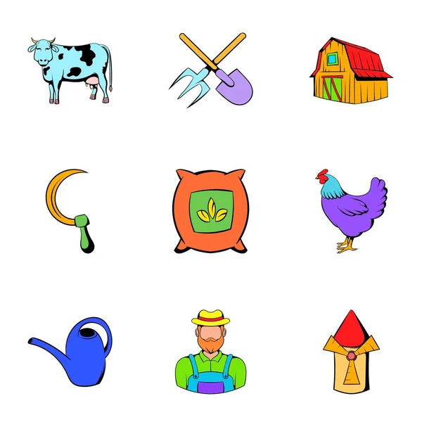 Boerderij iconen set, cartoon stijl — Stockvector