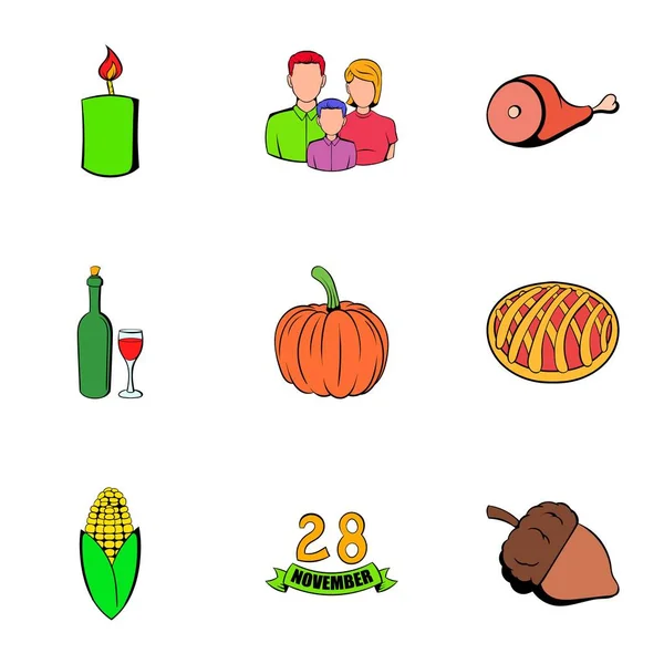 Día de Acción de Gracias iconos conjunto, estilo de dibujos animados — Vector de stock
