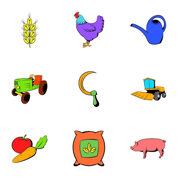 Conjunto de iconos de granja, estilo de dibujos animados — Vector de stock