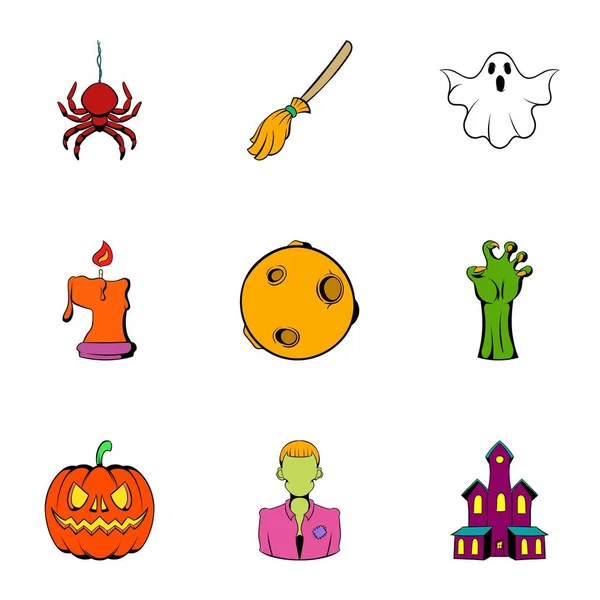 Spooky holiday icons set, cartoon style