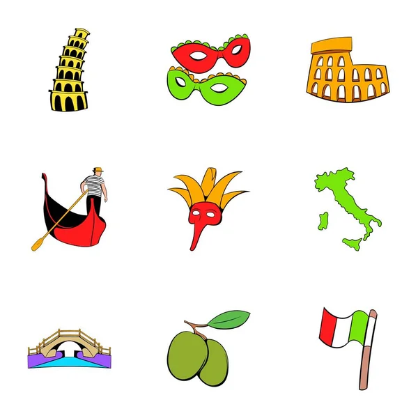 Ország Olaszország ikonok beállítása, rajzfilm stílusú — Stock Vector