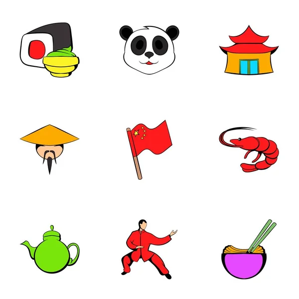 Japanse cultuur iconen set, cartoon stijl — Stockvector