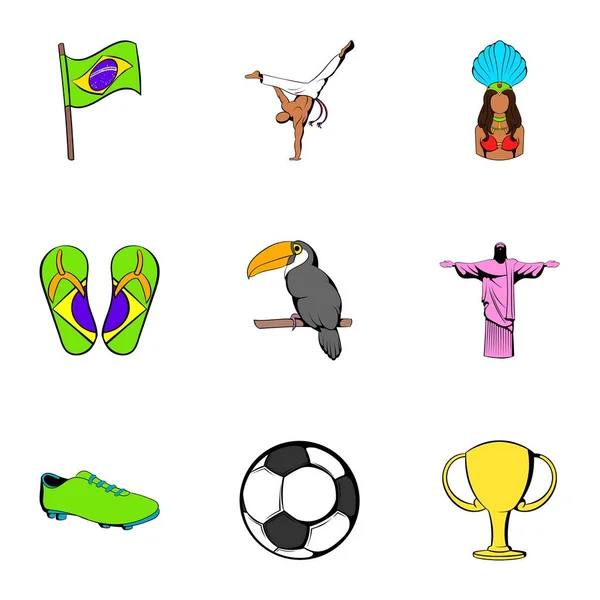 Brazílie ikony set, kreslený styl — Stockový vektor