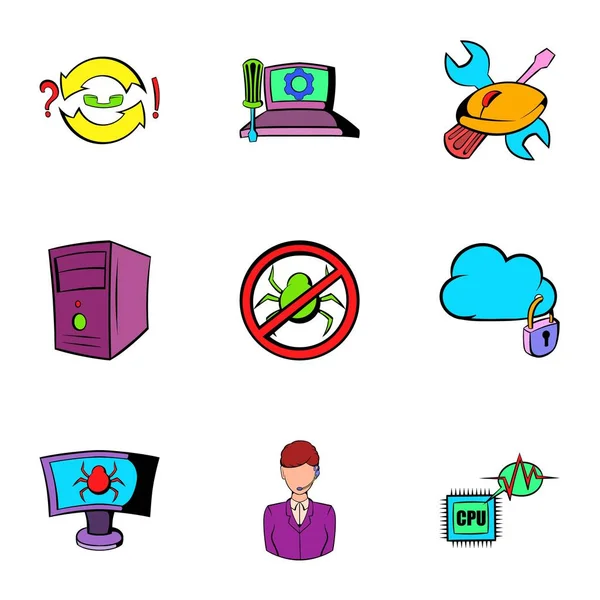 Conjunto de ícones de hackers, estilo cartoon —  Vetores de Stock
