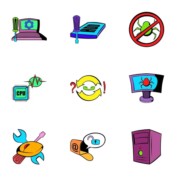 Conjunto de iconos de virus informático, estilo de dibujos animados — Vector de stock