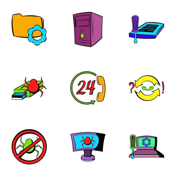 Conjunto de iconos de peligro de virus, estilo dibujos animados — Vector de stock