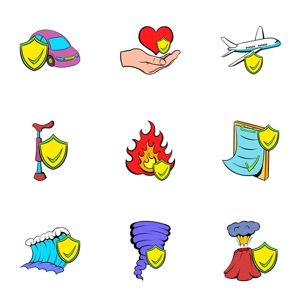 Desventura iconos conjunto, estilo de dibujos animados — Vector de stock