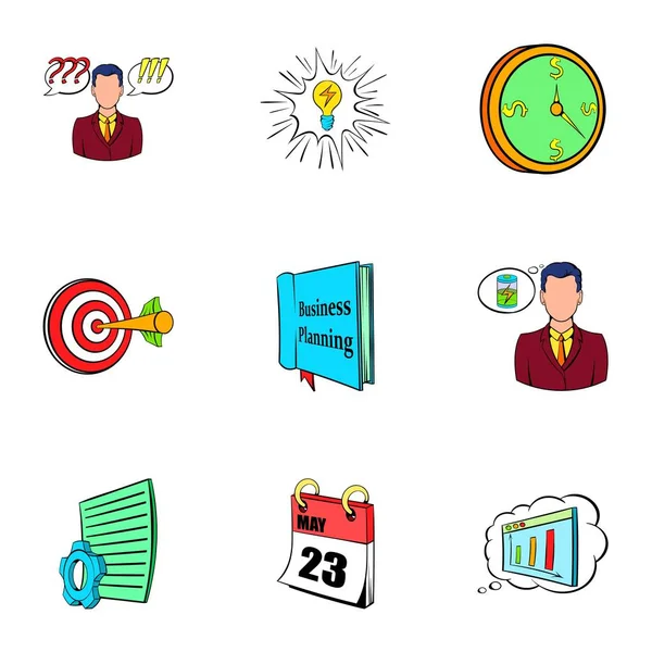 Set di icone della vita in ufficio, stile cartone animato — Vettoriale Stock