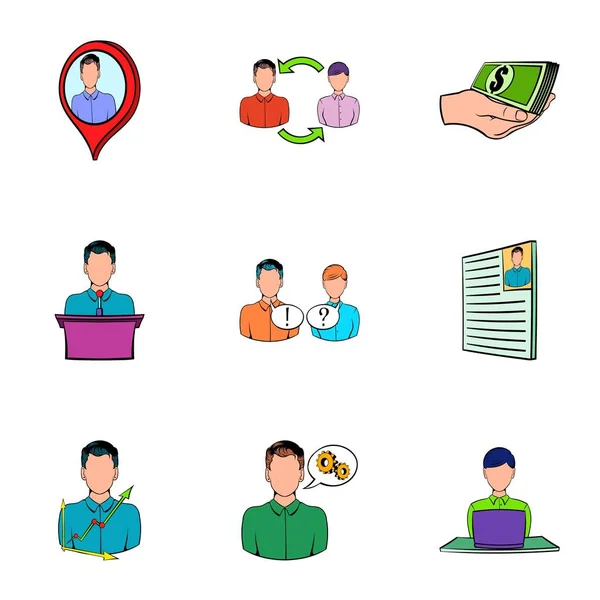 Ensemble d'icônes de candidat au travail, style dessin animé — Image vectorielle