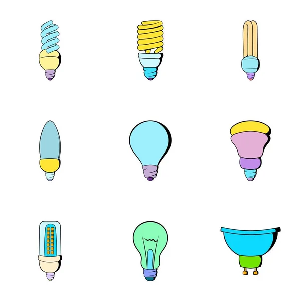Set de icoane de iluminare, stil desene animate — Vector de stoc