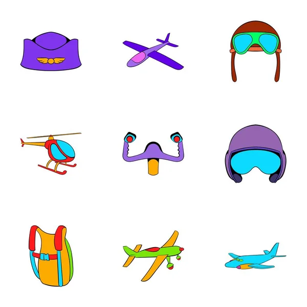 Conjunto de iconos de aviones, estilo de dibujos animados — Vector de stock