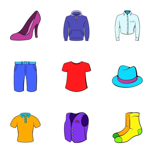 Kleding set van pictogrammen, cartoon stijl — Stockvector