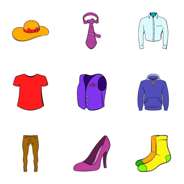 Mode-kleding-iconen instellen, cartoon stijl — Stockvector