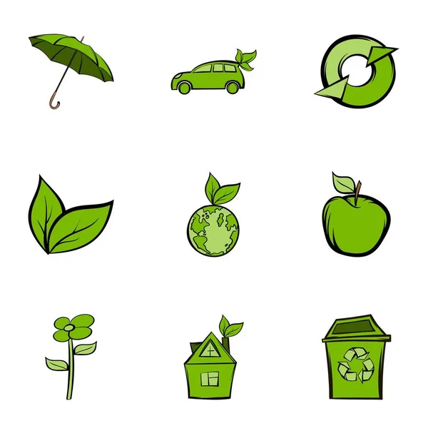 Nature protection icons set, cartoon style — Stock Vector