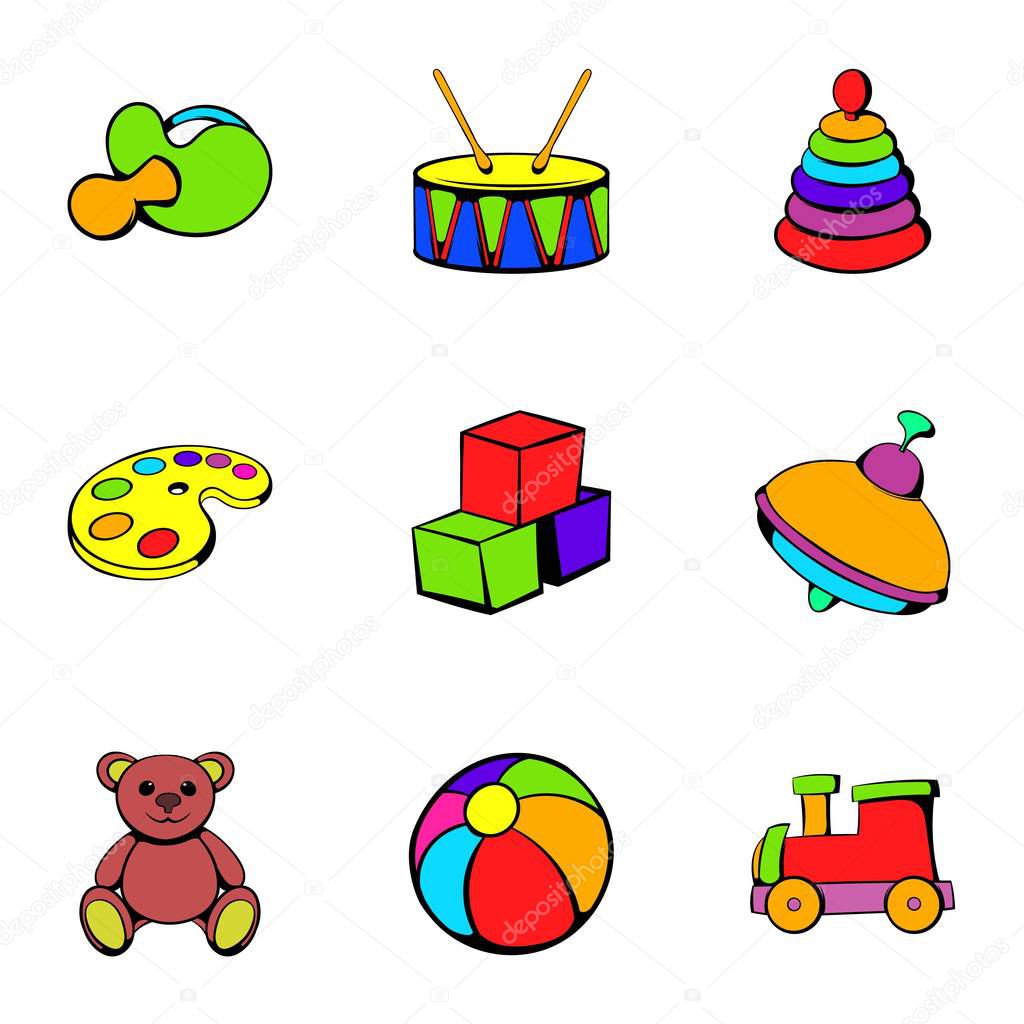Kindergarten icons set, cartoon style