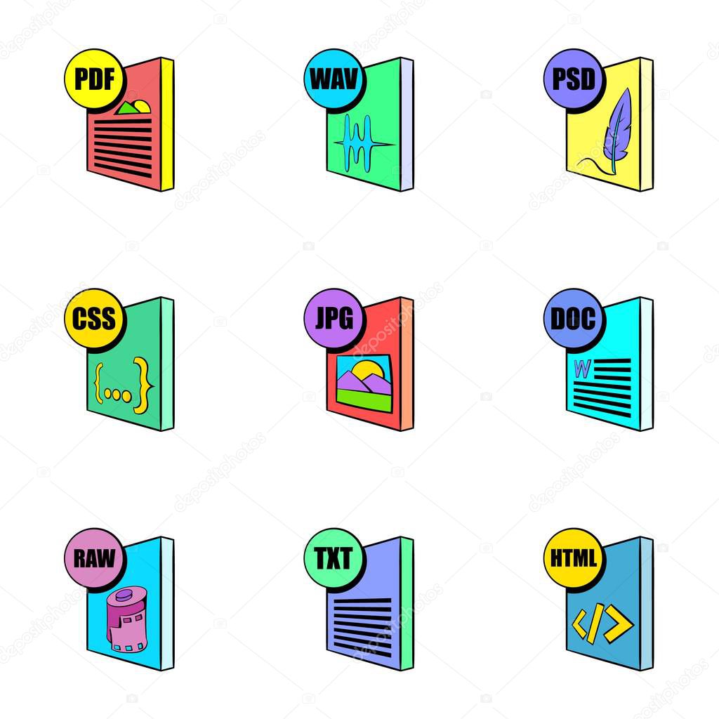 Download file icons set. Cartoon illustration of 9 download file vector icons for web