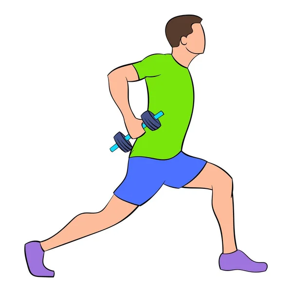 Homem fazendo lunges com halteres ícone cartoon — Vetor de Stock