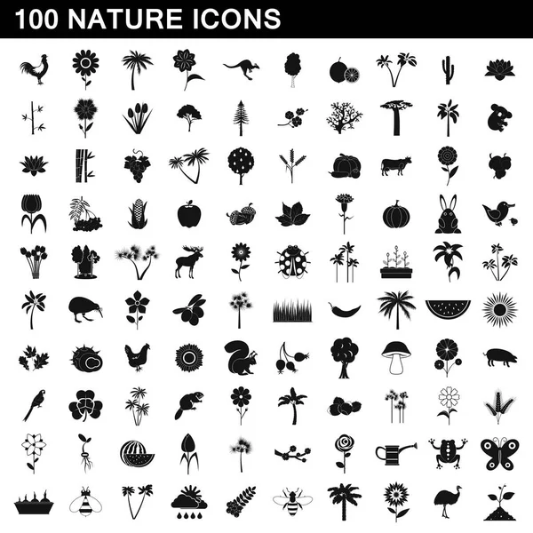 100 наборов икон природы, простой стиль — стоковый вектор