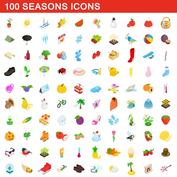 Conjunto de iconos de 100 estaciones, estilo 3D isométrico — Vector de stock