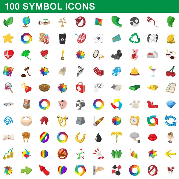 100 iconos de símbolo conjunto, estilo de dibujos animados — Vector de stock