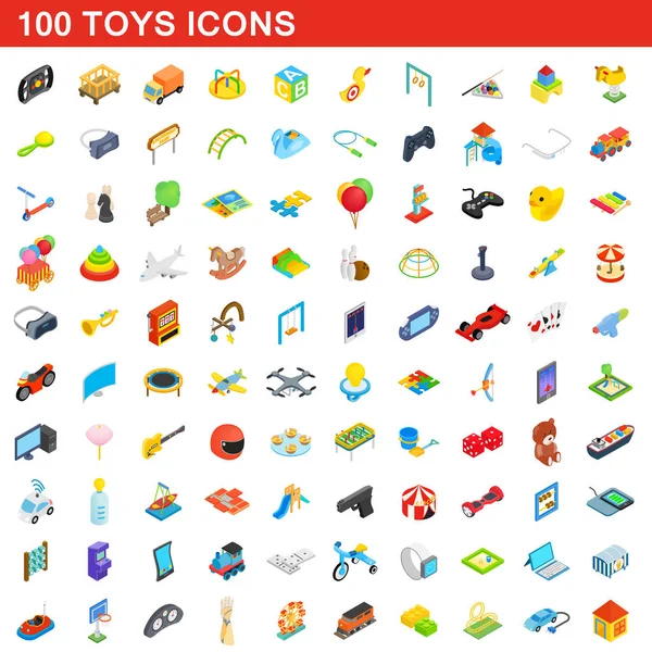 Ensemble de 100 icônes de jouets, style 3d isométrique — Image vectorielle