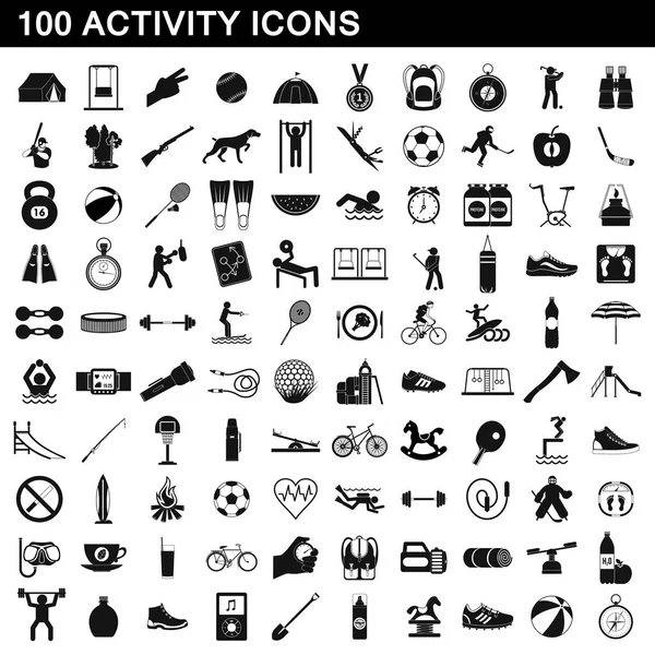 100 aktivit ikony nastavit, jednoduchý styl — Stockový vektor