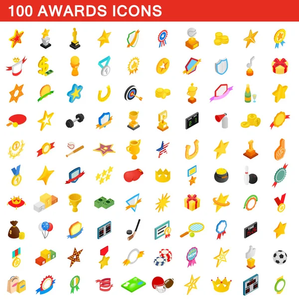 Conjunto de 100 iconos de premios, estilo isométrico 3d — Vector de stock