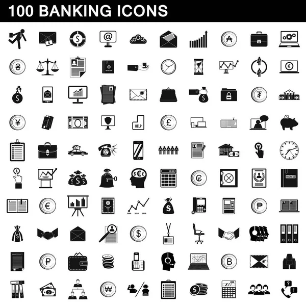 100 conjuntos de ícones bancários, estilo simples — Vetor de Stock