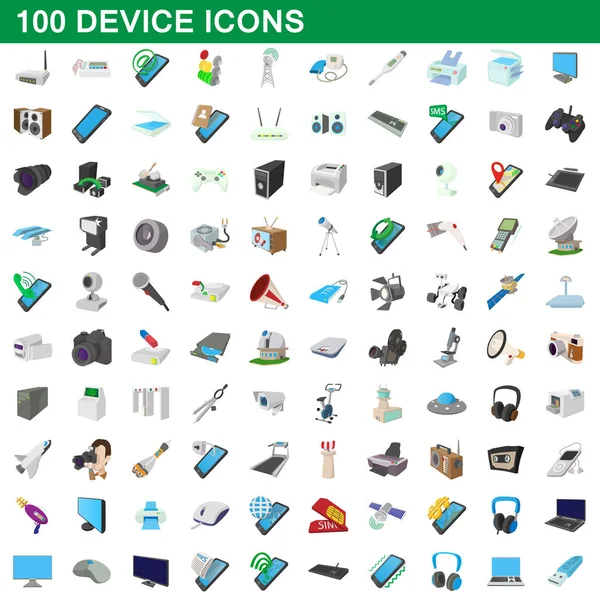 100 iconos del dispositivo conjunto, estilo de dibujos animados — Vector de stock
