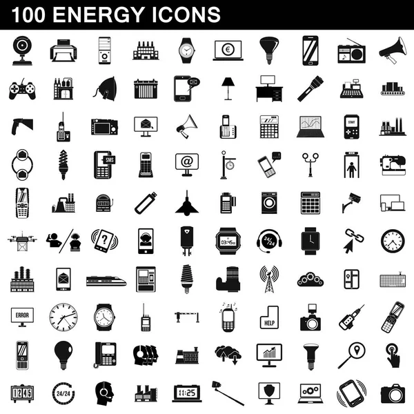 100 energie ikony nastavit, jednoduchý styl — Stockový vektor