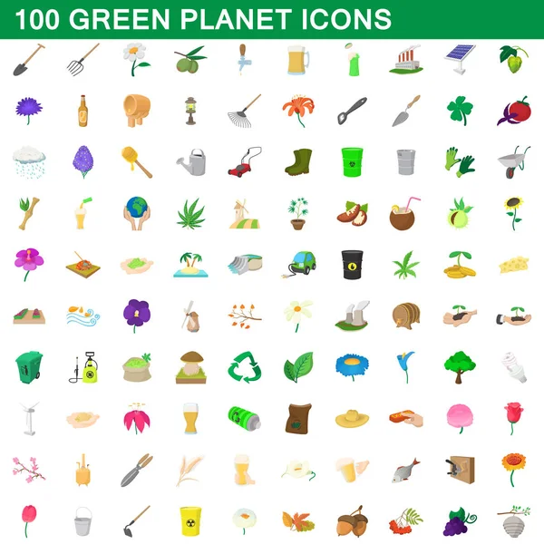 100 iconos del planeta verde conjunto, estilo de dibujos animados — Vector de stock