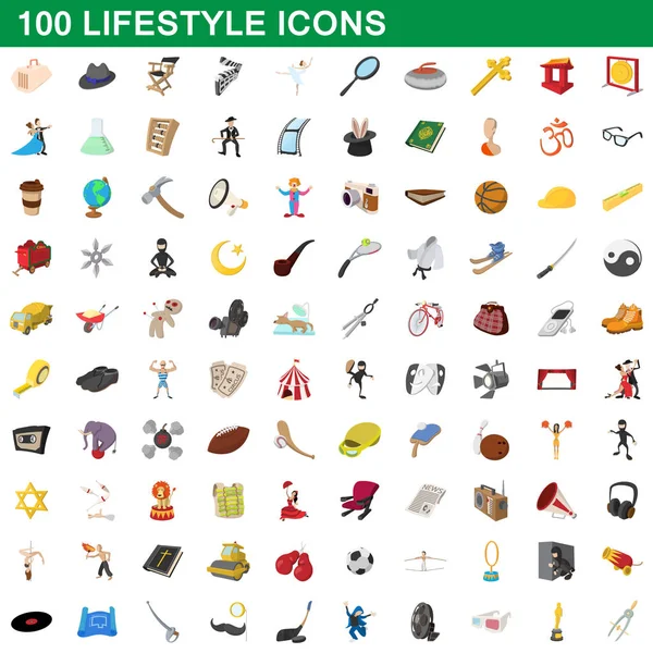 100 iconos de estilo de vida conjunto, estilo de dibujos animados — Vector de stock