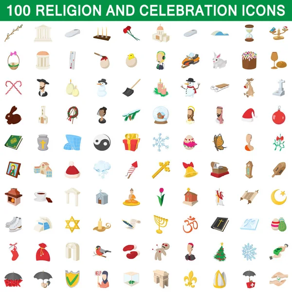 100 종교와 축 하 아이콘 설정 — 스톡 벡터