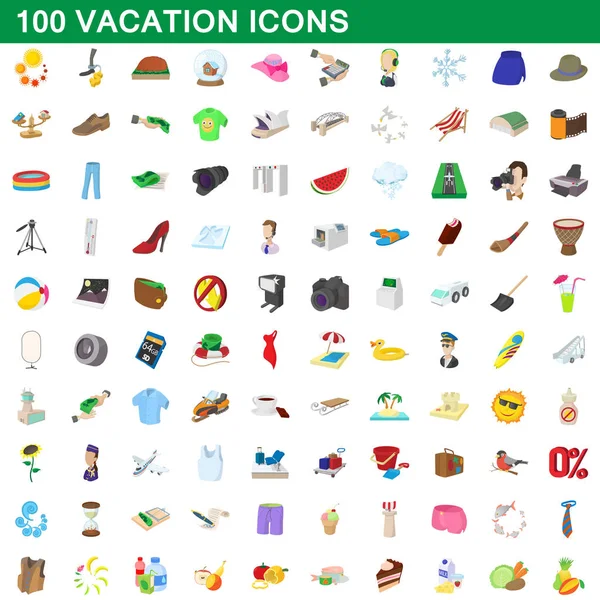 100 conjunto de iconos de vacaciones, estilo de dibujos animados — Vector de stock