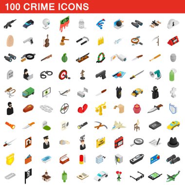 100 crime icons set, isometric 3d style clipart