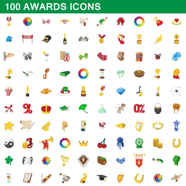 100 нагород набір іконок, мультиплікаційний стиль — стоковий вектор