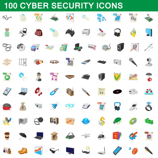 100 conjunto de iconos de seguridad cibernética, estilo de dibujos animados — Vector de stock