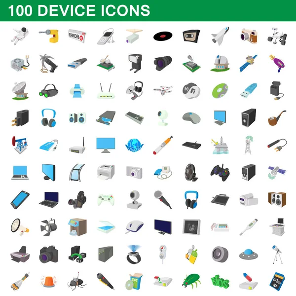 100 iconos del dispositivo conjunto, estilo de dibujos animados — Vector de stock