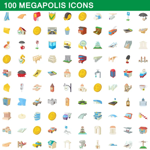 100 megápolis iconos conjunto, estilo de dibujos animados — Vector de stock