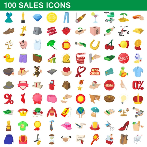 100 iconos de ventas conjunto, estilo de dibujos animados — Vector de stock