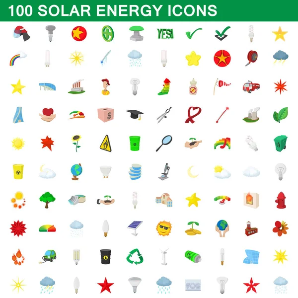 Conjunto de 100 iconos de energía solar, estilo dibujos animados — Vector de stock