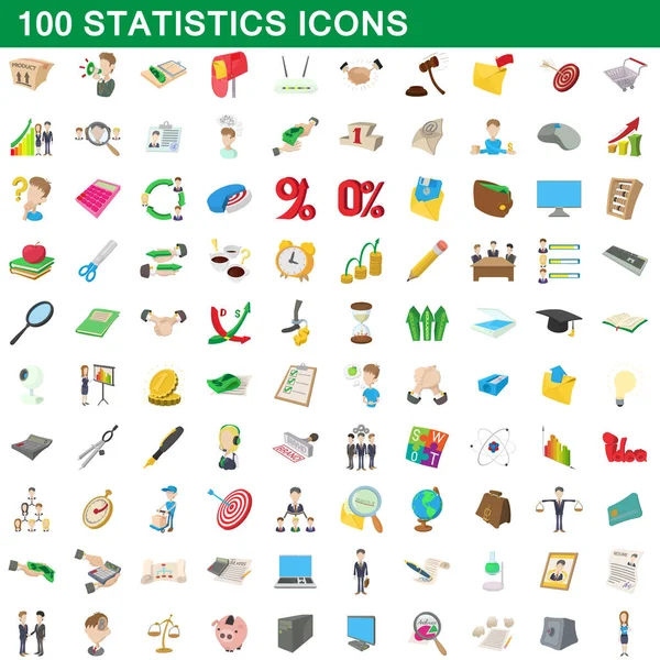 100 iconos de estadísticas conjunto, estilo de dibujos animados — Vector de stock