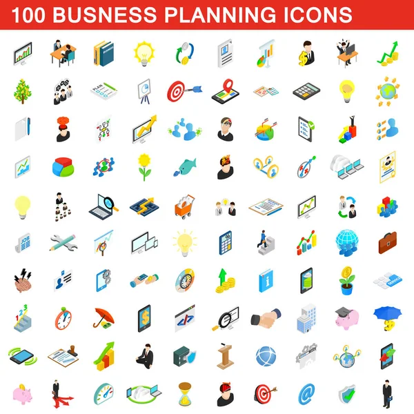 100 business planning iconen set, isometrische stijl — Stockvector